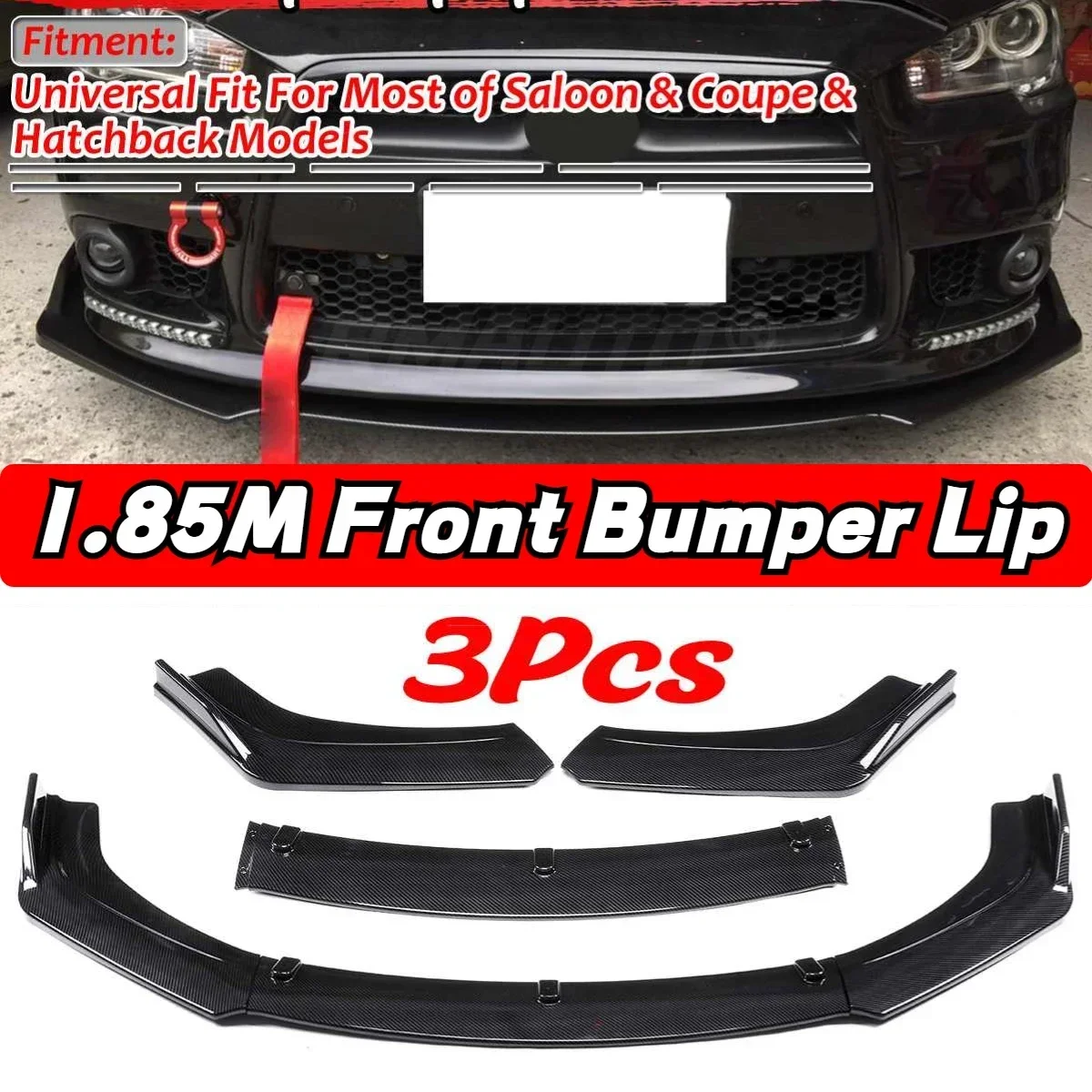 185CM Universal Front Bumper Lip Carbon Fiber Bumper Spoiler Diffuser Splitter For BMW For Benz For Toyota For Honda Body Kit