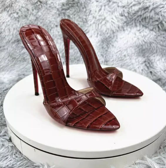 

Stone patterned sandals for women's summer new fashion, slim heel pointed patent leather sexy and fashionable cool slippers 12cm