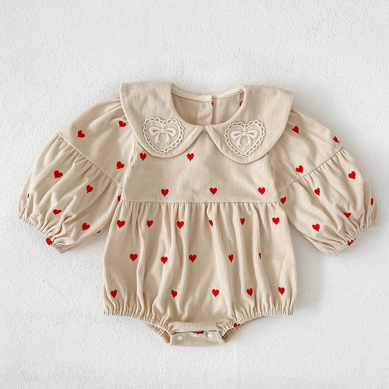 2026 Neuer Koreanischer Stil Baby Mädchen Cord-Bodysuit Rotes Herzmuster Langarm-Strampler Säuglings-Frühlings-Herbst-Kleidung 0-24M – Detail 2