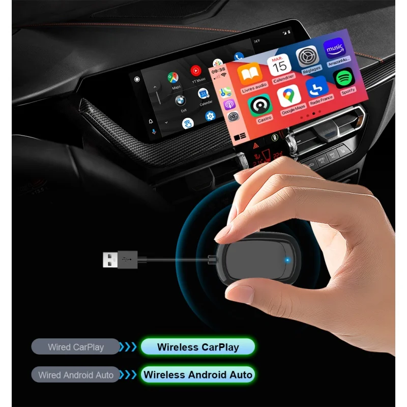 X8 Wireless CarPlay Android Auto Adapter Plug & Play Portable Smart Mini Box Support Voice Assistant for Most Vehicle Models