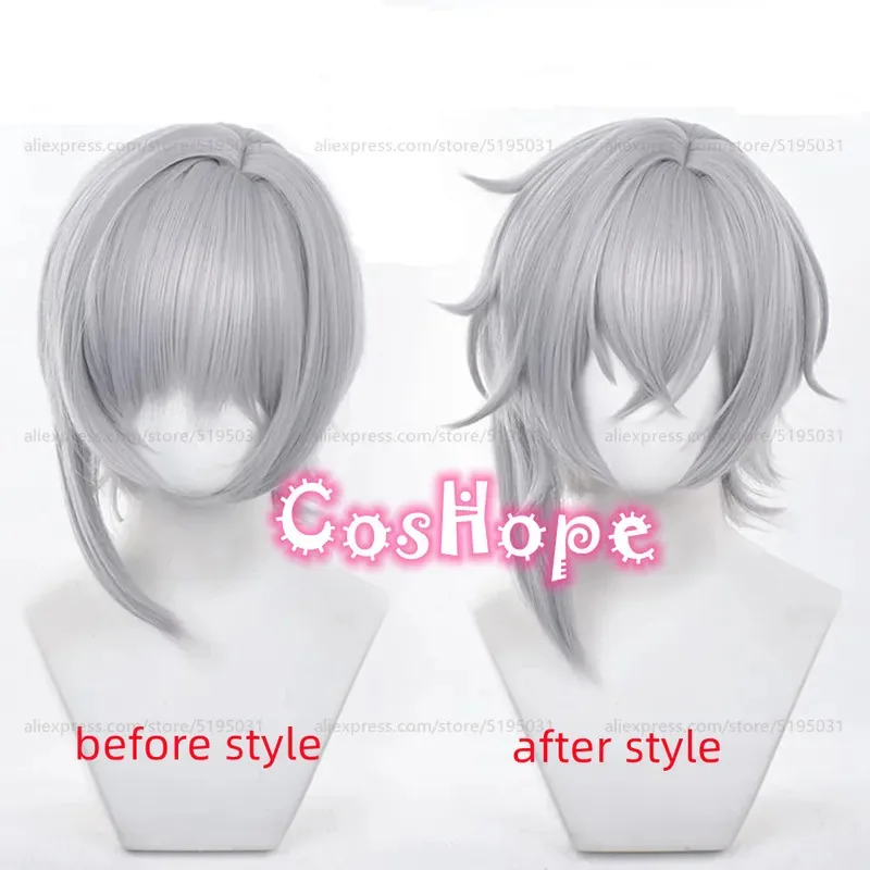HSR Moze 40 سنتيمتر شعر مستعار رمادي قصير أنيمي تأثيري الباروكات مقاومة للحرارة شعر مستعار اصطناعي ؛ 3 ، c'5.b ؛ 8'