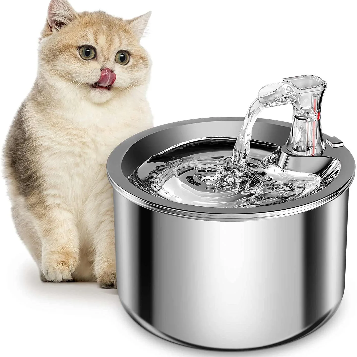 2L Stainless Steel Automatic Pet Water Fountain with Filter Quiet Pump Eco-friendly IPX5 Waterproof Cat Dog Fresh Water Bowl Dis