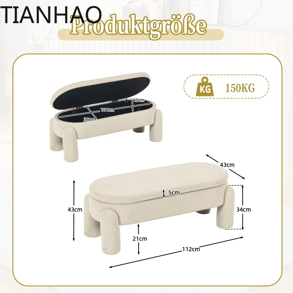 Stylish Storage Bench, Entrance and Living Room with Space, Chenille Fabric with Solid Wood Frame, Non-slip