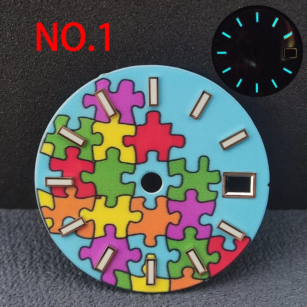 

NH35 movement watch dial puzzle graffiti surface blue illuminated dial supports custom logo