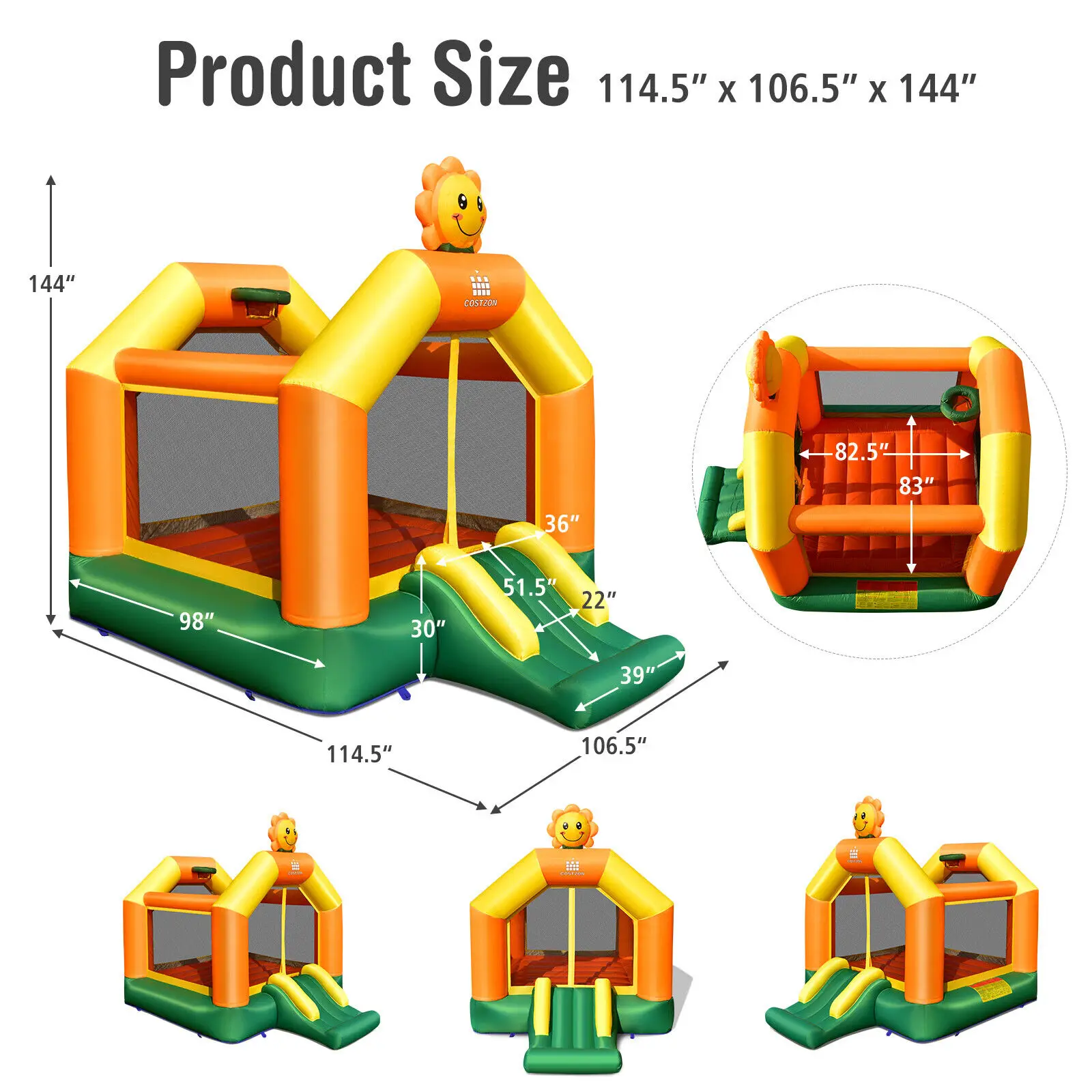 Babyjoy Inflatable Bounce Castle Jumping House Kids Playhouse w/ Slide & 550W Blower