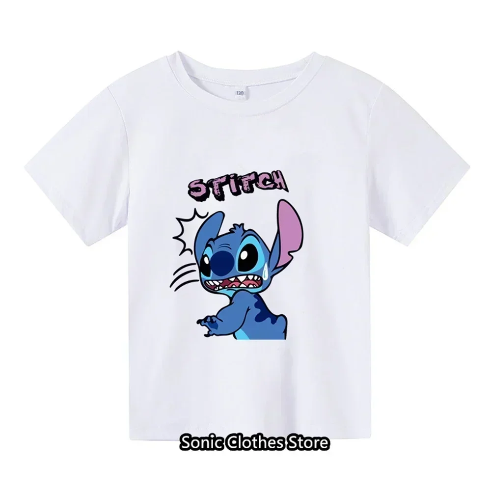 Summer New T-shirt 3-14 Year Old Children's Top Lilo&Stitch Kawaii Pattern Children's T-shirt Fashion Casual Style