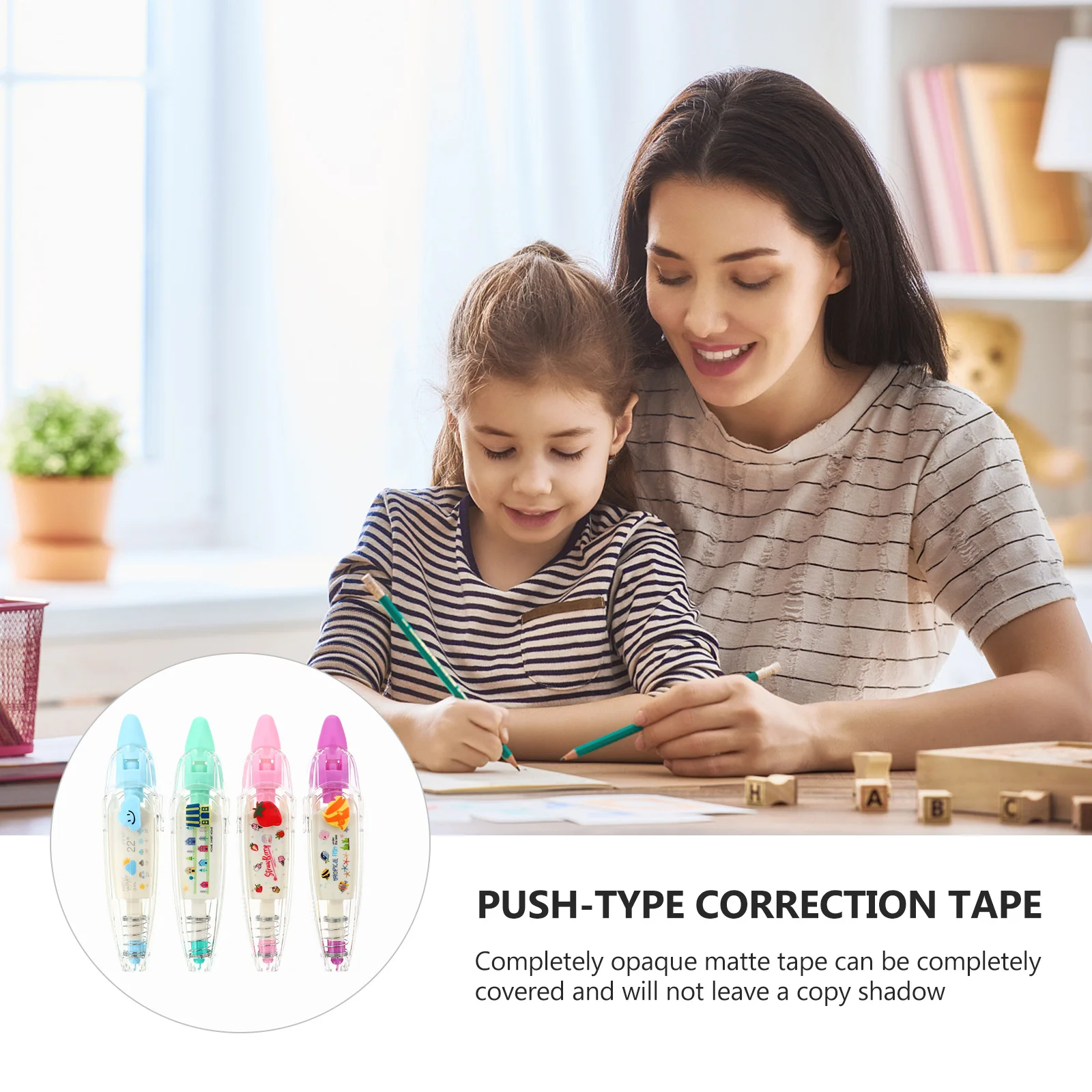 

4pcs Press-Type Correction Tape Comfortable Grip Opaque Matte Shadow Smooth Writing For Students Scrapbooking Diy