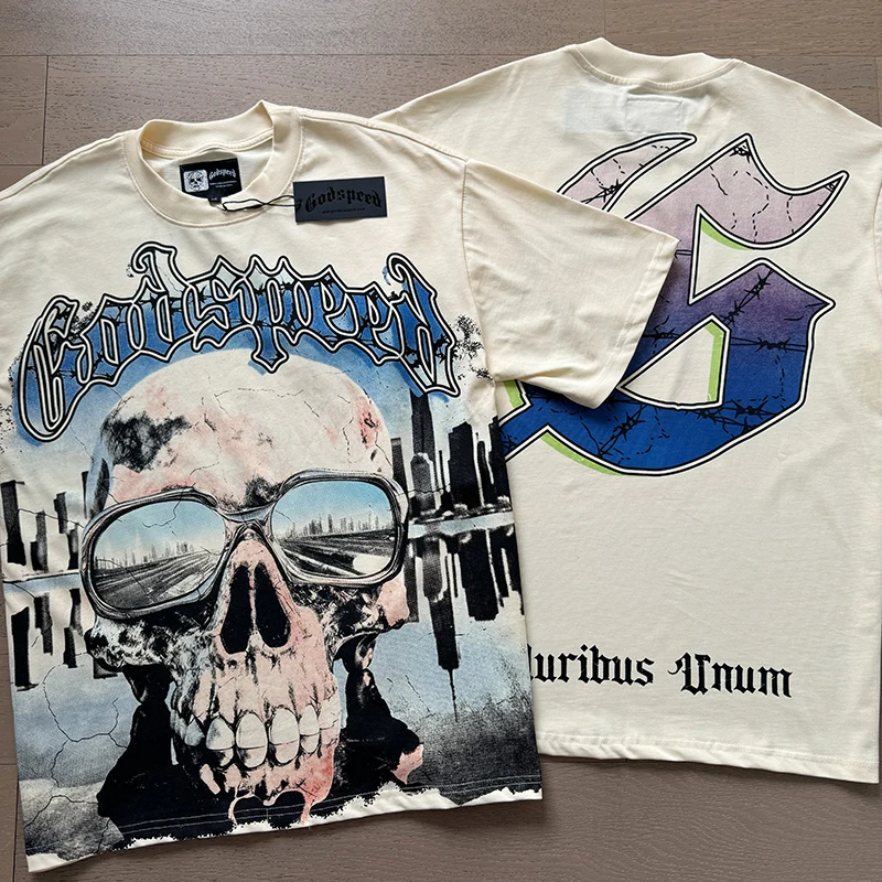 

Harajuku popular skull print t shirts cotton casual men and women loose short sleeve T-shirt vintage shirts for men clothing