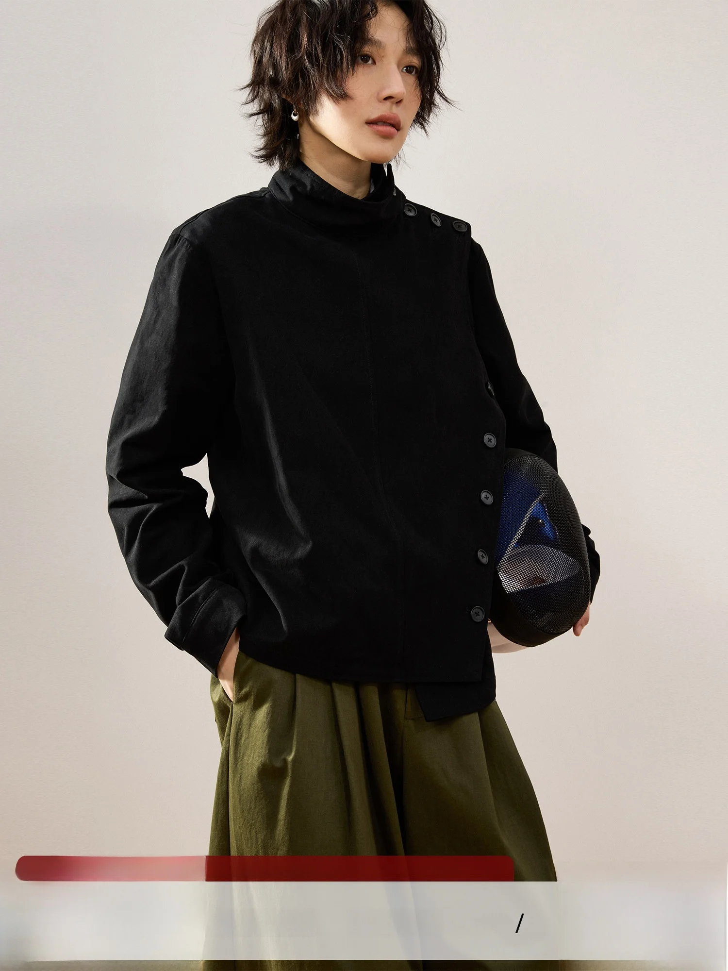 

Sameuoo ex Loose Fit Motorcycle Jaet Asymmetric Design Spring Outerwear for Fencing Players Women's Irregular Top