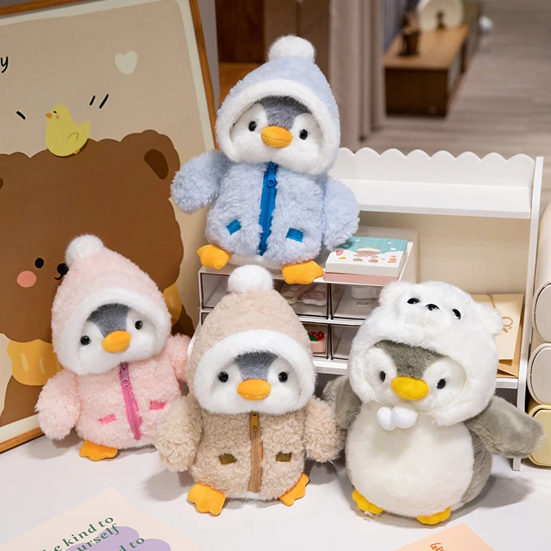 New Cute Penguin Plush Toy Baby Comforting Sleep Doll Fluffy Penguin Wearing Clothes Hats Stuffed Animal Pillow Birthday Gift