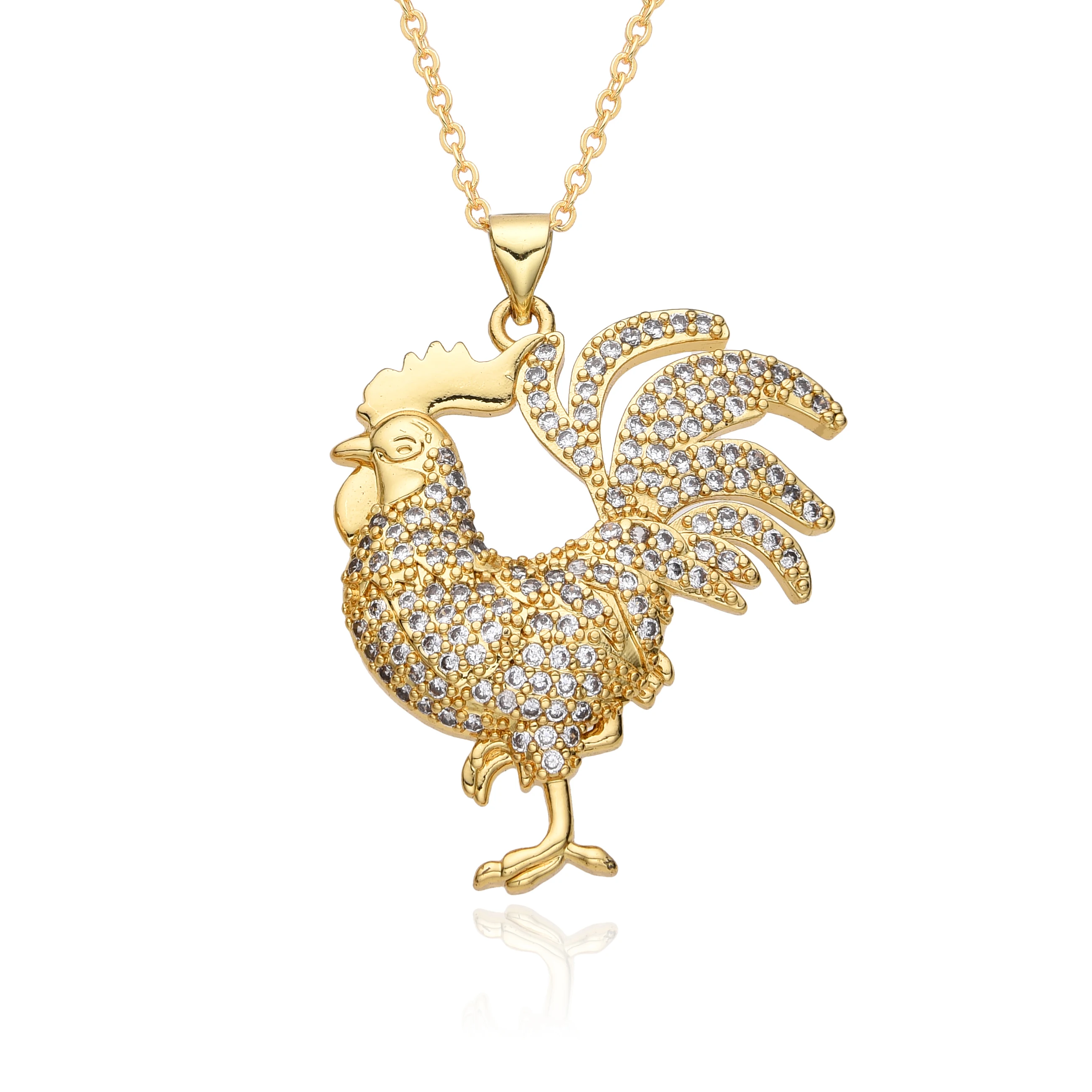 Gold Color Rooster Turtle Cheetah Necklace for Women Men Kids Gift Cubic Zircon Cock Charms Clavicle Chain Pendant DIY Jewelry