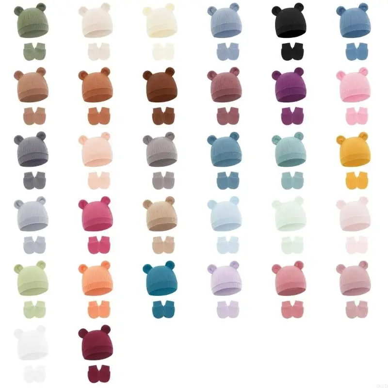 

Comfortable Infant Hat Mittens Set Soft Cotton Fabric Breathable Warm Cap Home