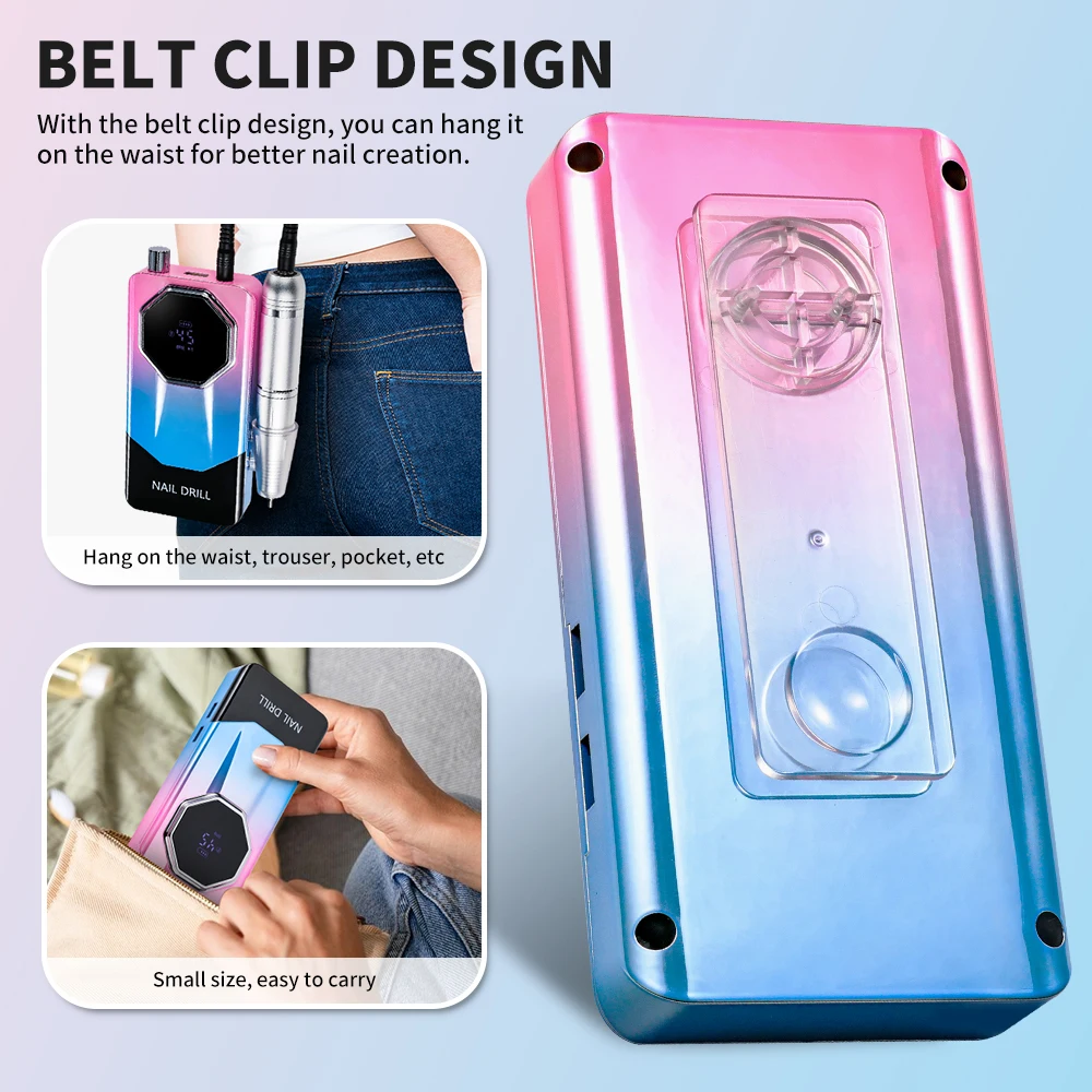 Taladro de uñas profesional de 45000RPM, lima de uñas eléctrica recargable, máquina pulidora de Gel de poco ruido, herramienta de taladro de uñas acrílico