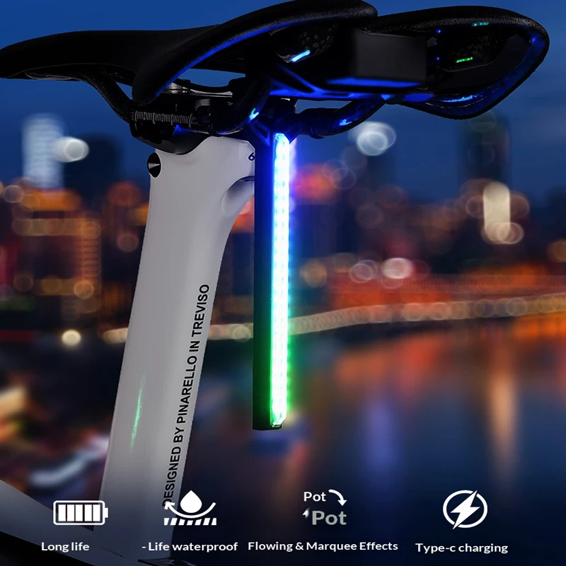 OFFBONDAGE Creative Flowing Bicycle Taillight Type-C Rechargeable 1200Mah  Long Battery Life Waterproof Warning Rear Bike Light