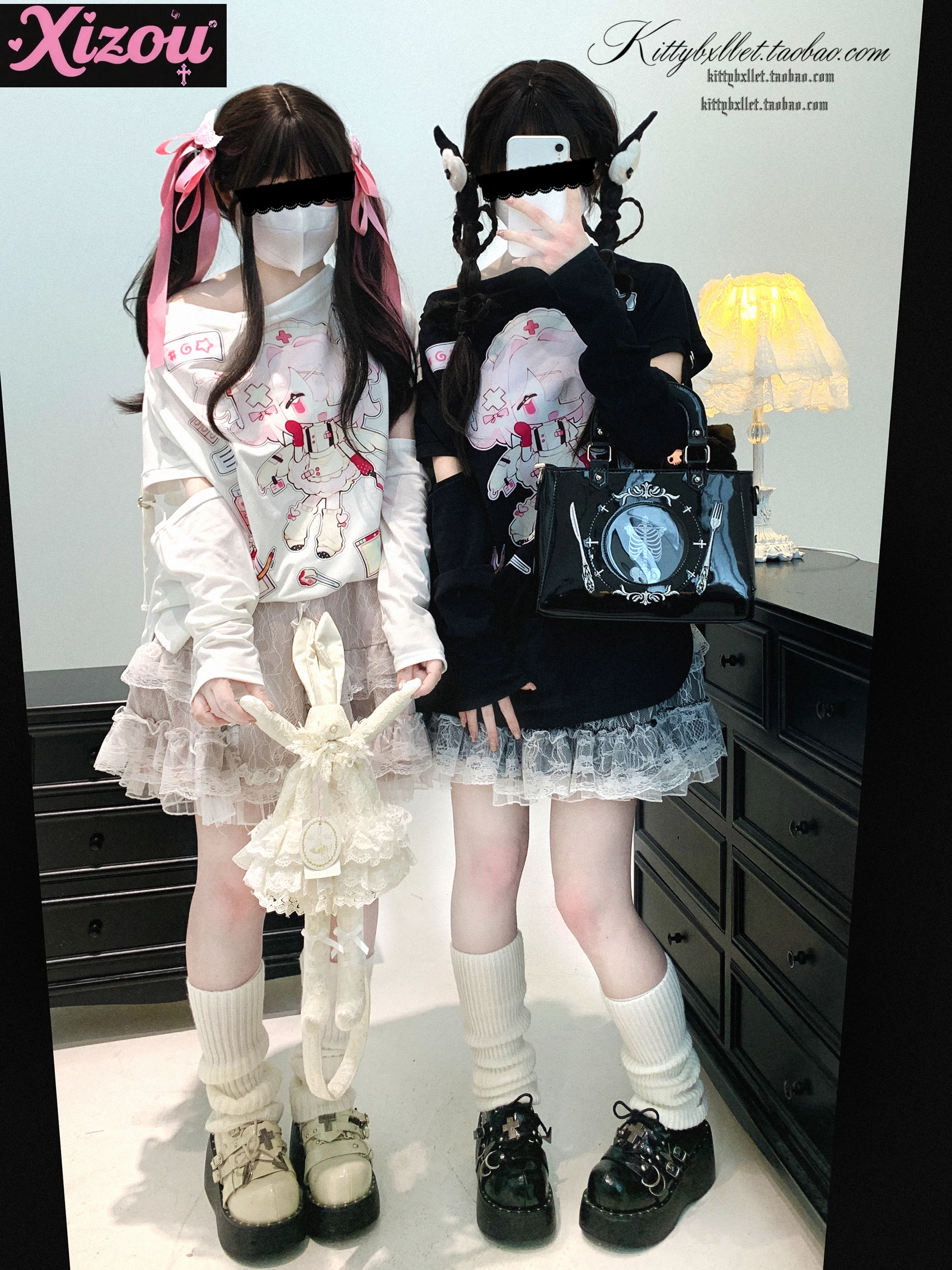 Japanse Subcultuur Y2k Zhai Meng Stapel Kraag Mouw Origineel Patroon Losse T Zacht Meisje Cartoon Leuke Print T-shirts Dames tops