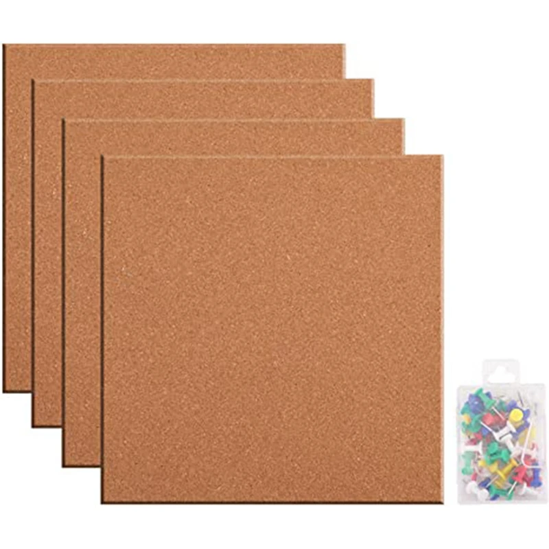 4 Pack Cork Tile Board 1/2Inch Thick Cork Board With Self Adhesive Backing, Quartet Cork Board For Home Office Decor