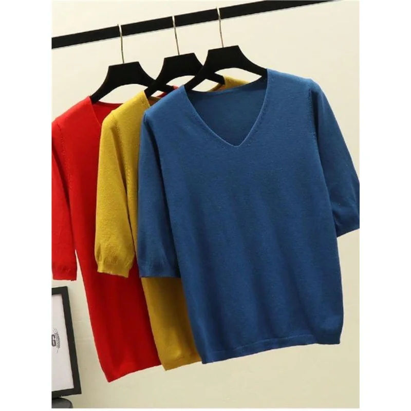 เสื้อถักไหมน้ำแข็งสำหรับผู้หญิง สไตล์สปริง/ออทัมน์ รุ่นใหม่ ทรงหลวม บางเบา คอวี เหมาะสำหรับใส่เป็นเสื้อนอกในฤดูร้อน ใส่ได้ทุกฤดู