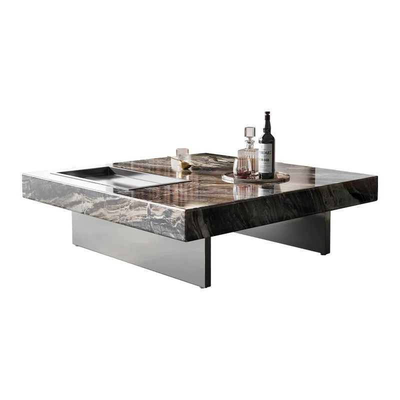 

Italian simple square marble dining custom luxury stone travertine coffee table light luxury natural marble