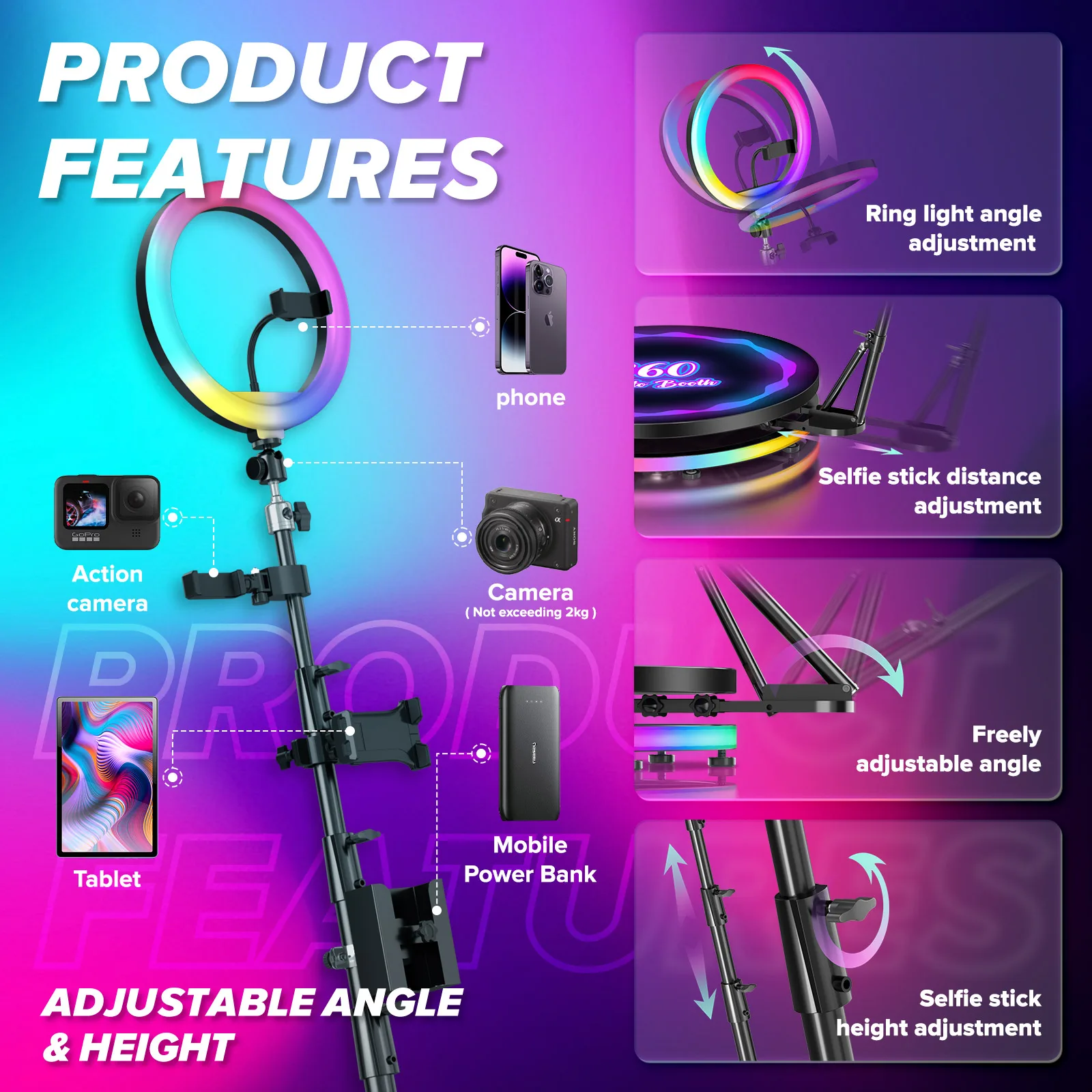 كابينة تصوير 360 درجة مع علبة طيران RGB Light 360 كشك تصوير لحفلات الزفاف APP التحكم عن بعد كشك دوار تلقائي