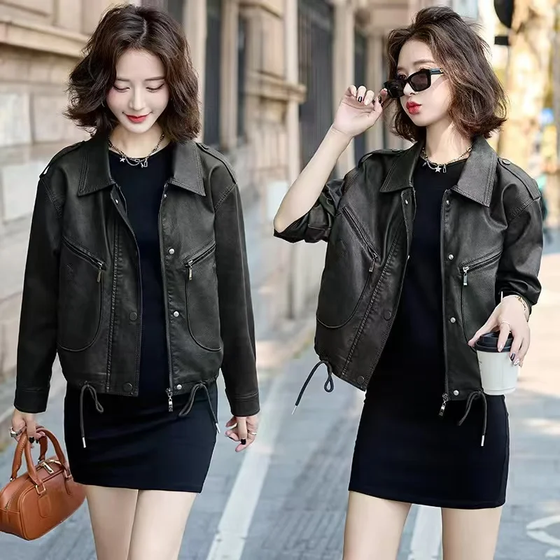 2025 High-grade PU Leather Female Jacket Short Faux Leather Women Coat Locomotive Leather Ladies Outwear