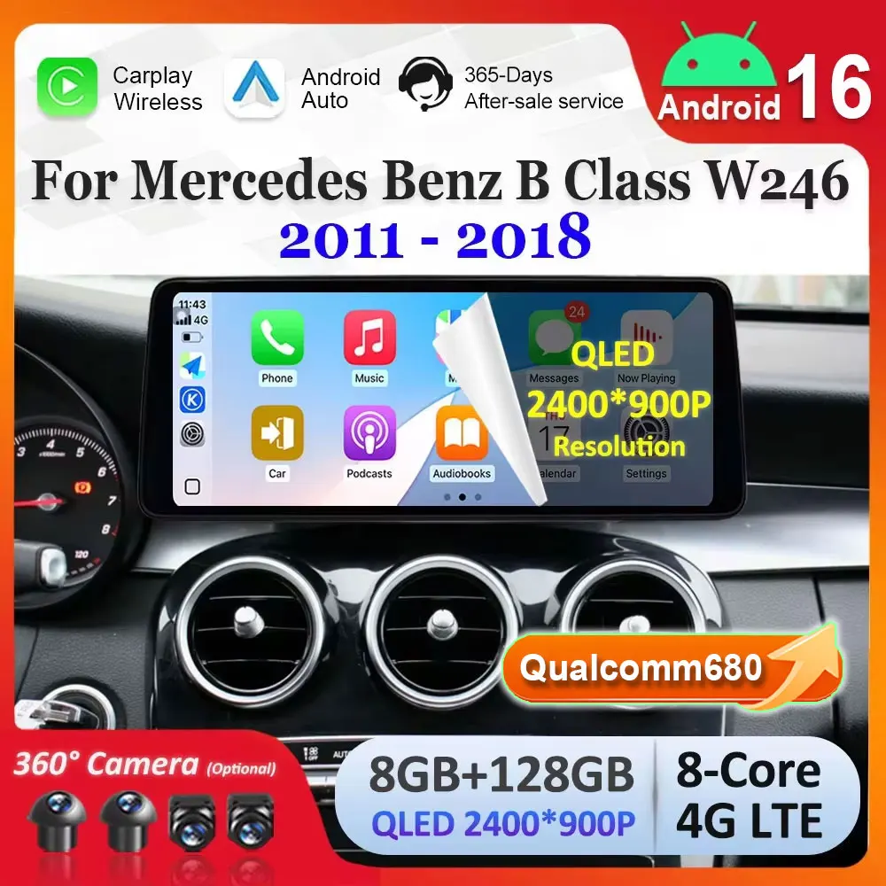 

Android 16 для Mercedes Benz B Class W246 2011-2018 Ультратонкий QLED-экран Автомобильный радиоприемник Видеоплеер WiFi Bluetooth Головное устройство
