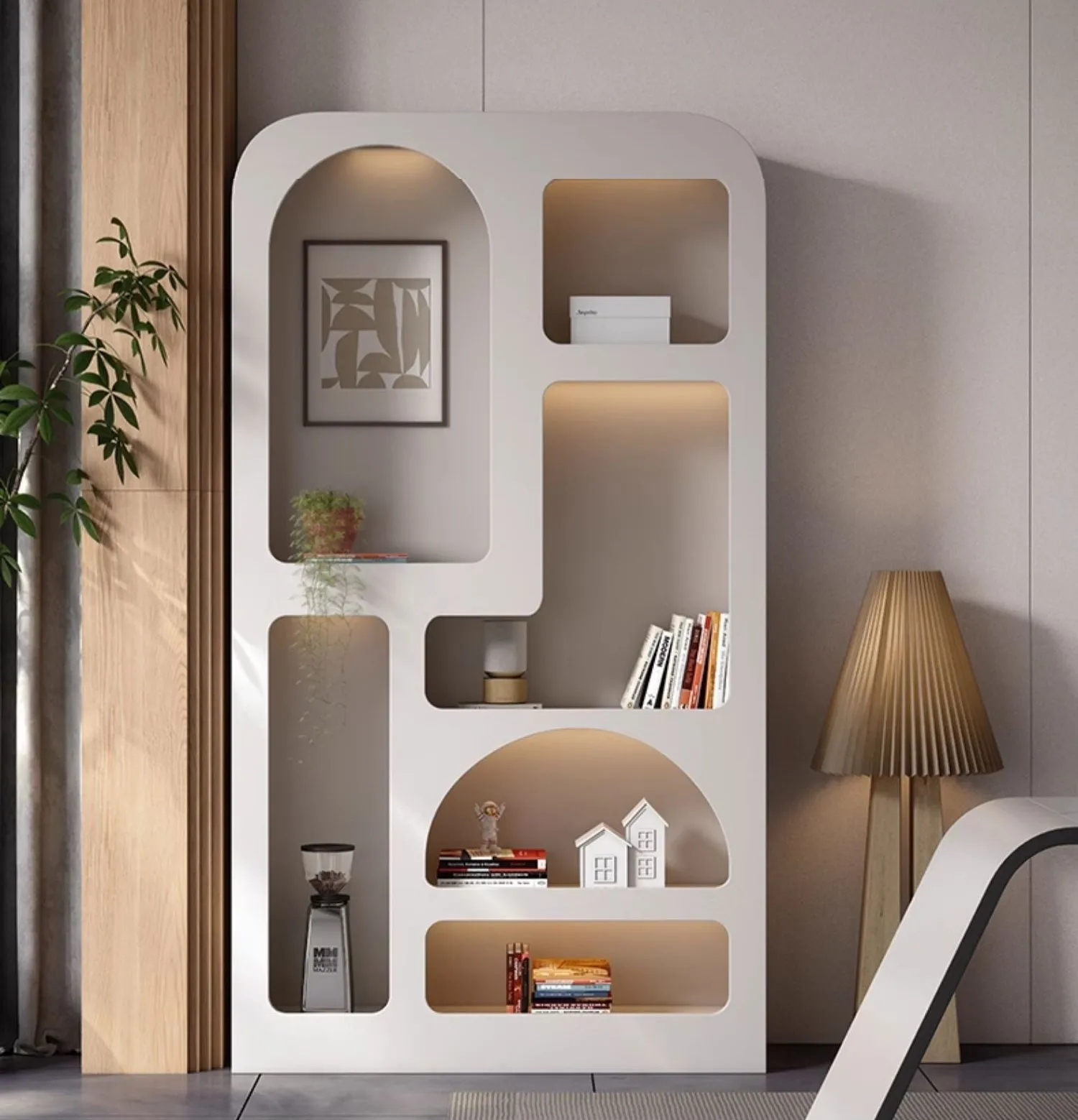 

Cream style bookshelf and bookshelf integrated modern minimalist home storage multifunctional shelf