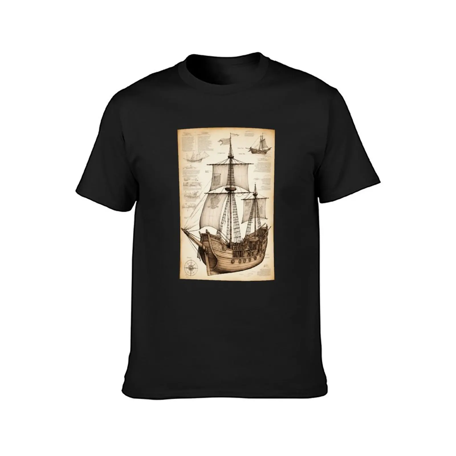 Boat project 2 - Leonardo da Vinci drawing T-Shirt customizeds plus sizes heavyweights funny t shirts for men