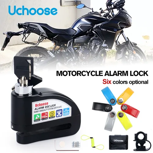 Imagen 1 del producto Candado con alarma para motocicleta, bloqueo antirrobo de seguridad, resistente al agua, freno de disco, bolsa y Cuerda de recordatorio, envío gratis