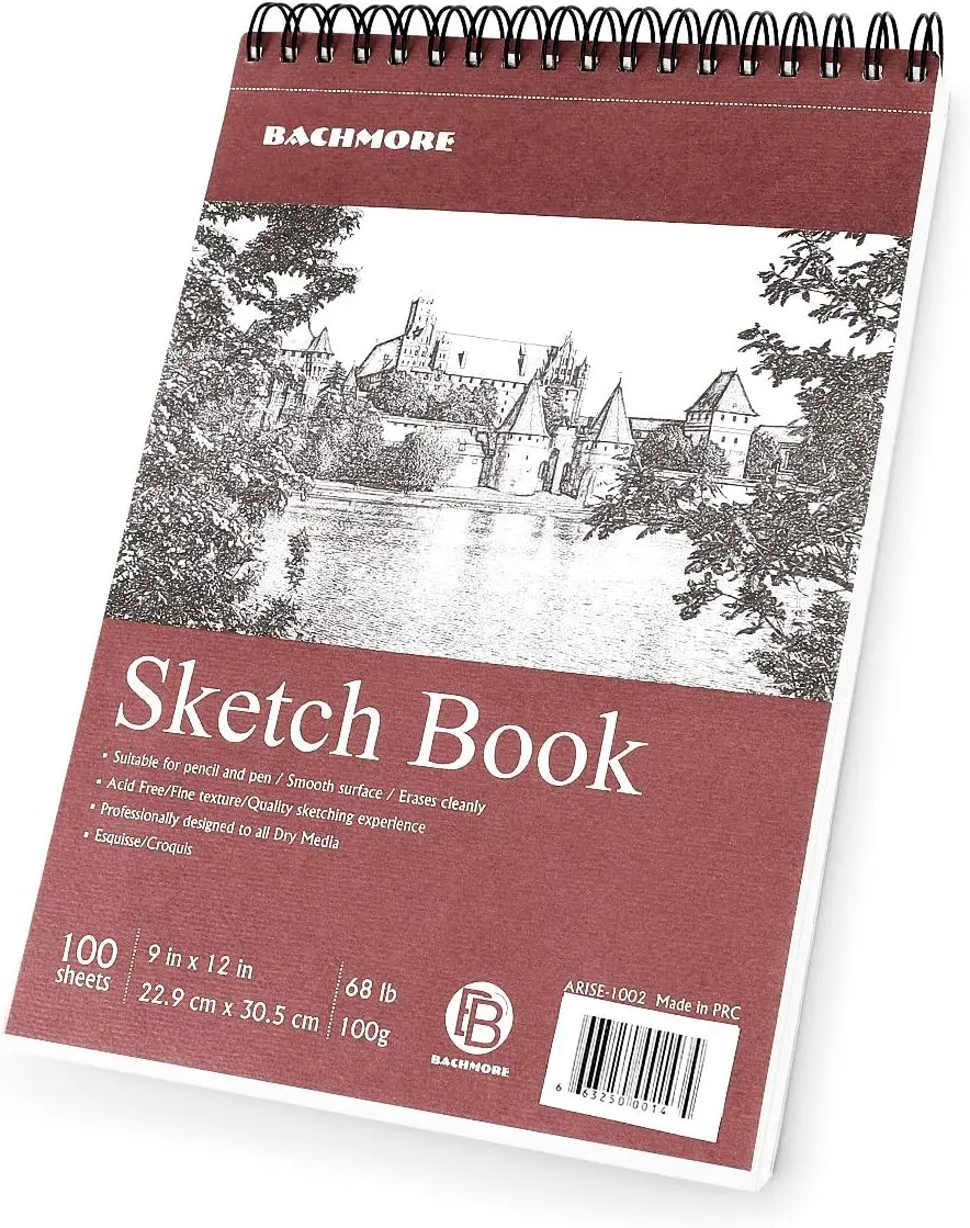 

9x12 Inch Sketch Pad, 100 Sheets, 68lb/100g, Top Spiral Bound, for Dry Media