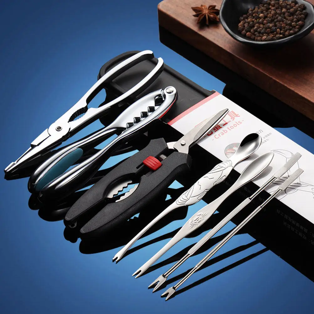 1Set Seafood Tools Kit Crab Scissor Fork Lobster Eating Tools Set Household Professional Crab Shell Opener Ergonomic Safe