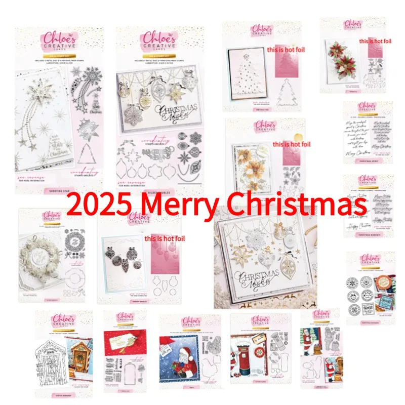 Gilded Floral Merry Christmas Wreath Baubles Shooting Star Poinsettia Rose Metal Cutting Die Stamp Scrapbook Stencil Photo DIY