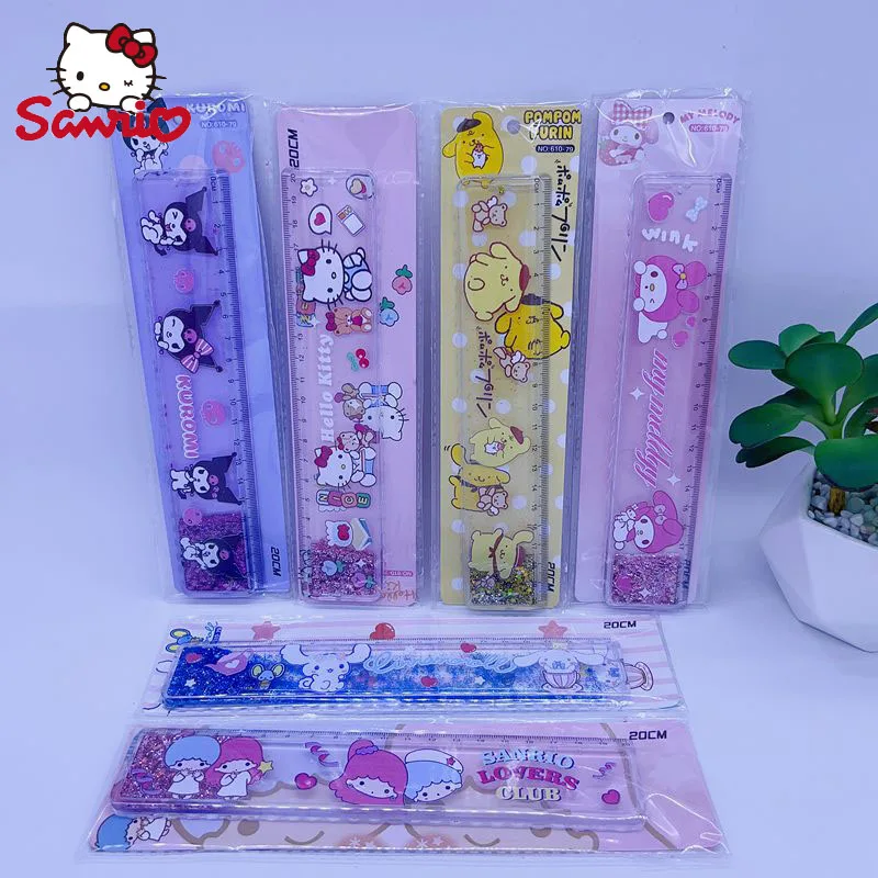 Sanrio 12pcs Stationery Ruler Kawaii Kuromi Creative Cartoon Modeling Quicksand Ruler Cute High-Value Students 20cm Stationery