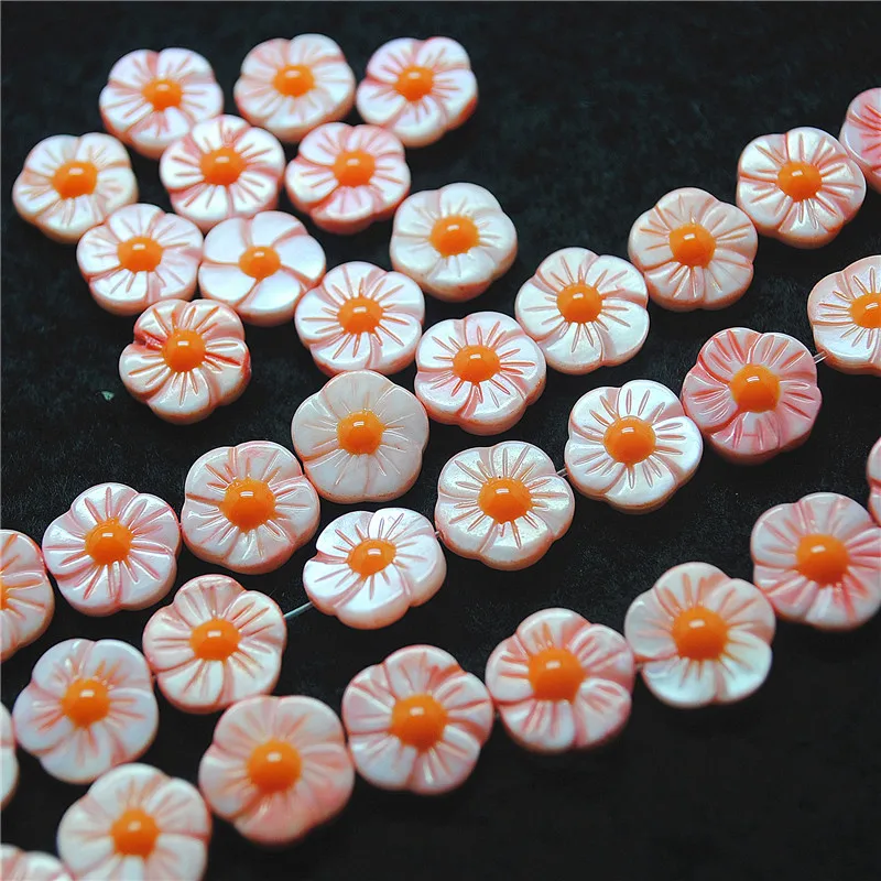 17PCS Hot Shell Flowers Matching Beads Pink Colors Fancy DIY Jewelry Accessories Size 12MM For Women Bracelets Making Accessory