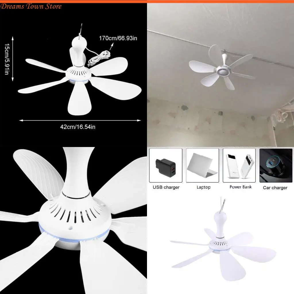 

HX6A Universal 6 Fan-Blades 16,5 дюйма 1 Speed USB Travel Fan Home Home для 5V USB Camp Fan Потолочный вентилятор USB
