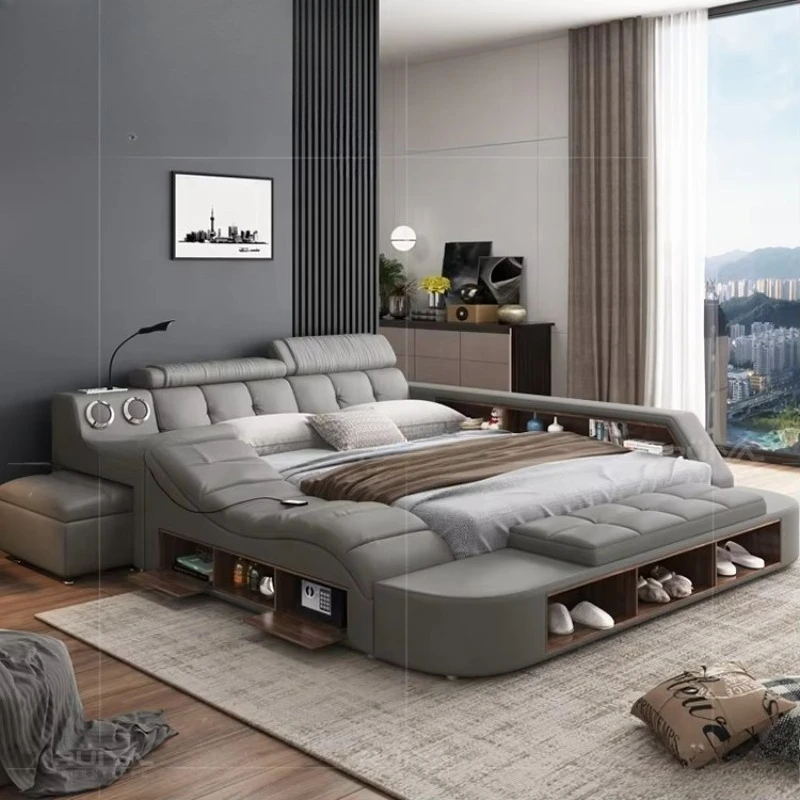 High quality modern master bedroom furniture intelligent massage king bed luxury leather bed