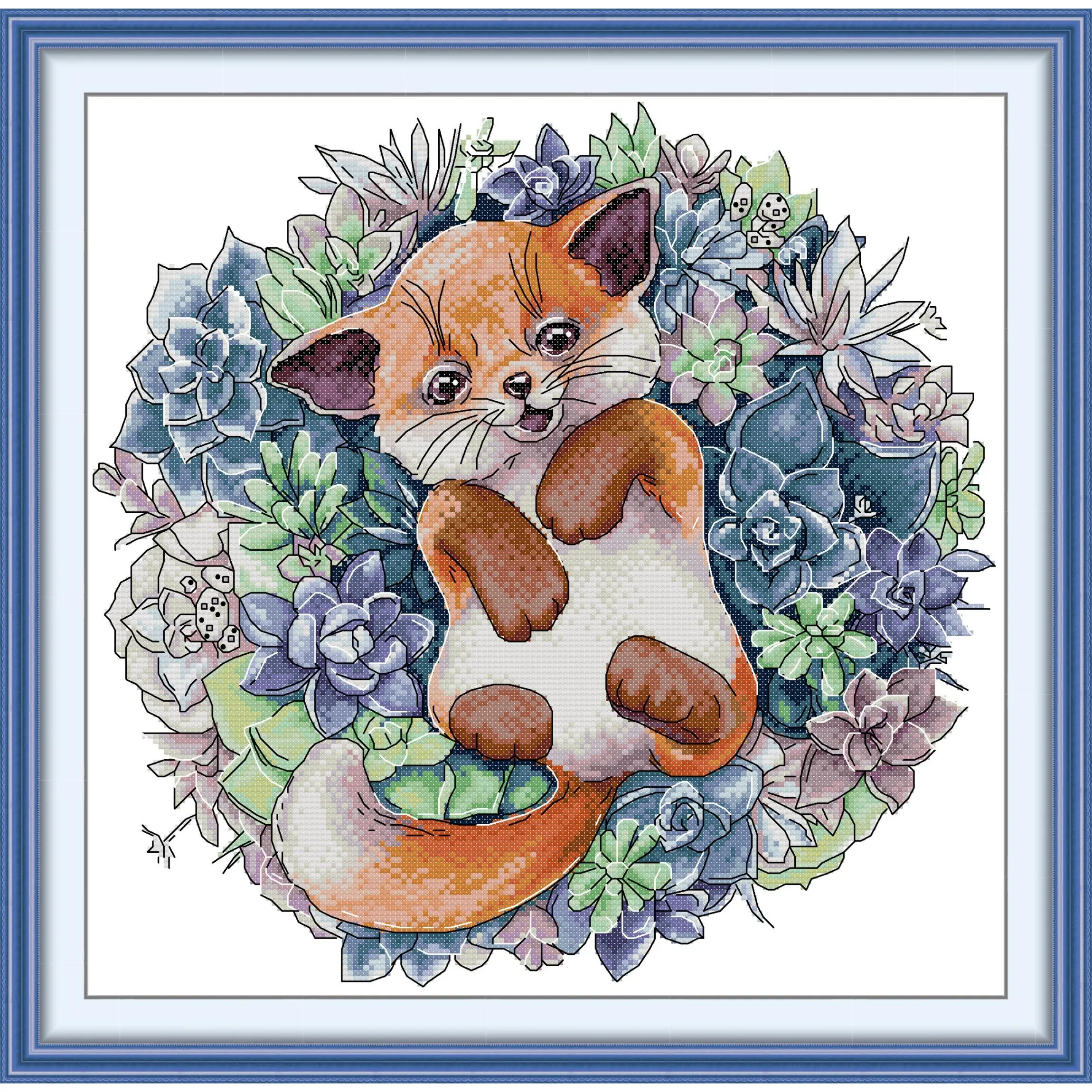 

Soulgift News Pre-Printed Cross Stitch Kit, Stamped Aida Fabric with DMC Threads, Embroidery Kit - Puppies and Succulents