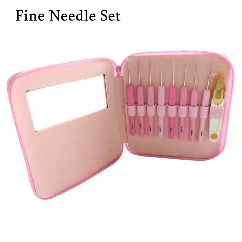 9pcs/set Handle Pink Crochet Hook Set Aluminum 1.0-10mm Knitting Needles Weave Craft Yarn Crochet Medium Roving Sewing Tools kit