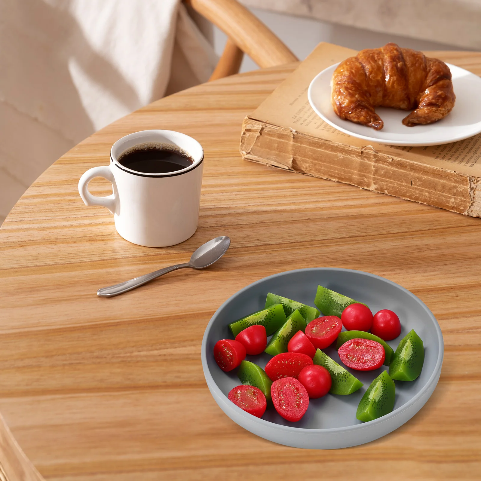 

2Pcs Anti Spill Silicone Plate for Elderly Suction Base Feeding Bowl for Disabled Adults Self Feeding Dish Dark Grey