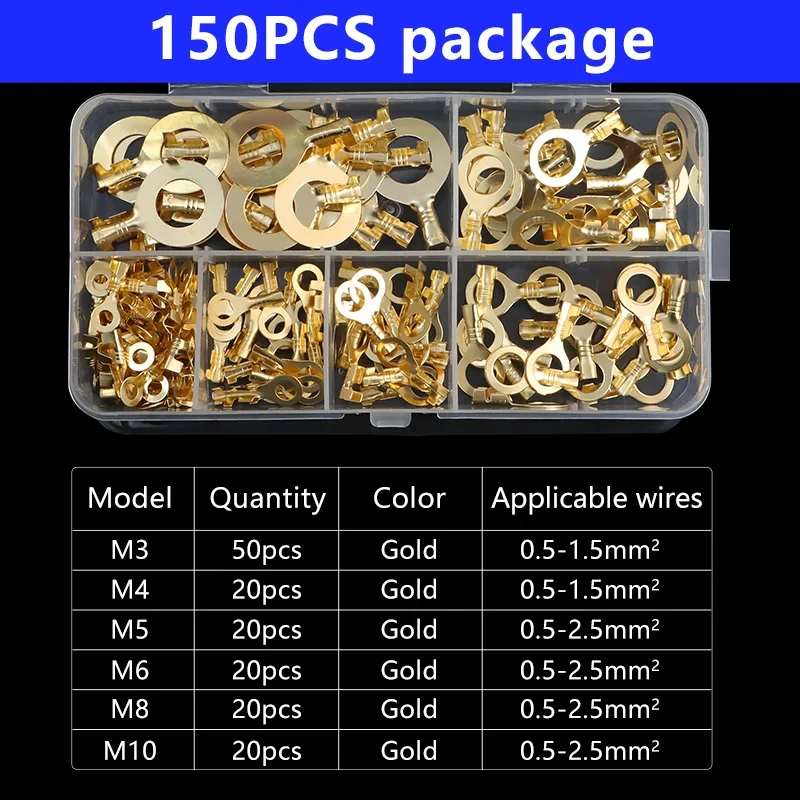 Boxed O-type Terminal Block Connector Crimp Terminal M3/M4/M5/M6/M8/M10 Cold-Pressed Electrical Wire Connector Assortment Kit