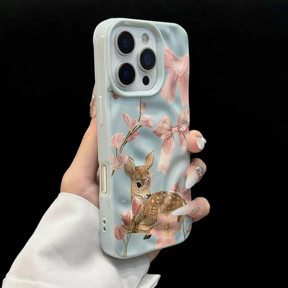 Retro-Schleifen-Sika-Hirsch-Muster Handyhülle für iPhone 17 16 15 14 13 12 11 Pro Max 14 Plus 17Air Falten-Wellen-Soft-Silikon-Cover – Detail 10