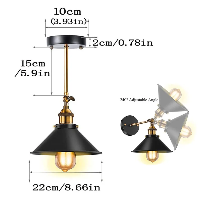 Vintage Wall Lamp E27 Base Industrial Wall Sconces AC90-260V Wall Light for Indoor Lighting Adjustable Retro Loft bedroom light