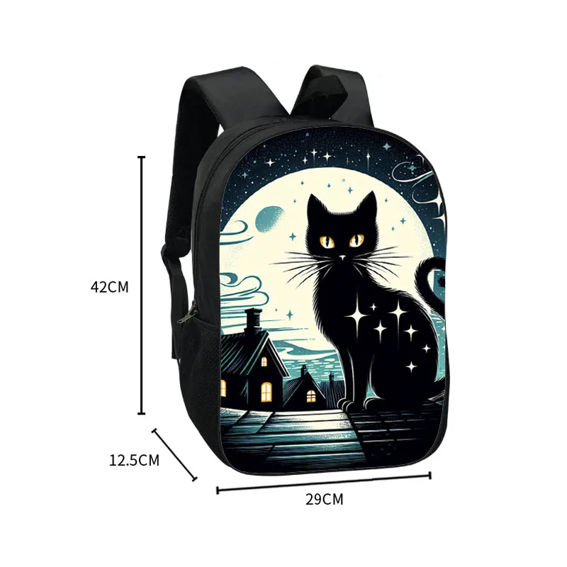 Black Cat Print Mochilas para Adolescente, Lua, Bruxaria, Céu Estrelado, Mochila para Viagem, Mochila de Armazenamento, Laptop Bags, Mochila Escolar