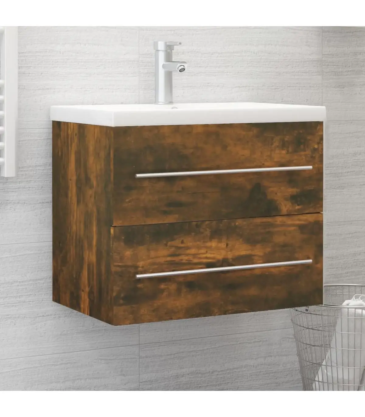 Bathroom Furniture washbasin veneer wood smoked oak 60x38,5x48 cm