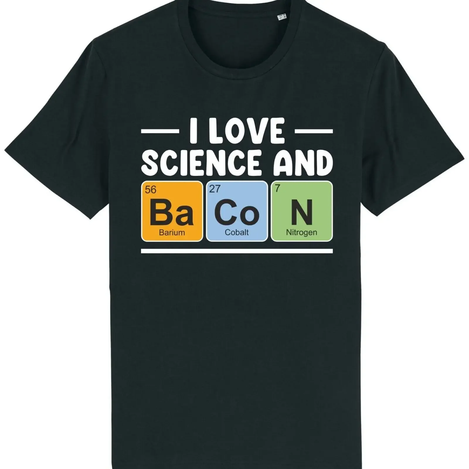 Ich liebe Wissenschaft und Bacon T-Shirt, lustige Periodensystem-Elemente, Scherzgeschenkidee, Vintage, gewaschen, dehnbar, stilvoll, weich.
