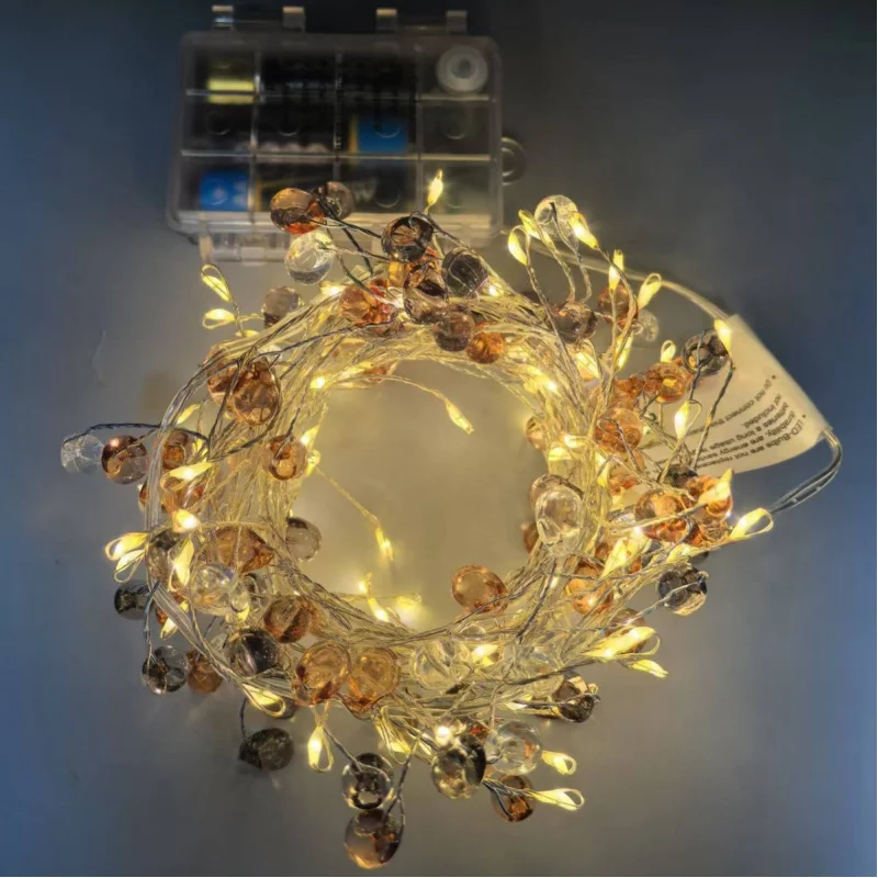Guirnalda de luces elegante con Control remoto, petardo, cuentas de cristal, cadena decorativa, decoración de escena navideña, atmósfera