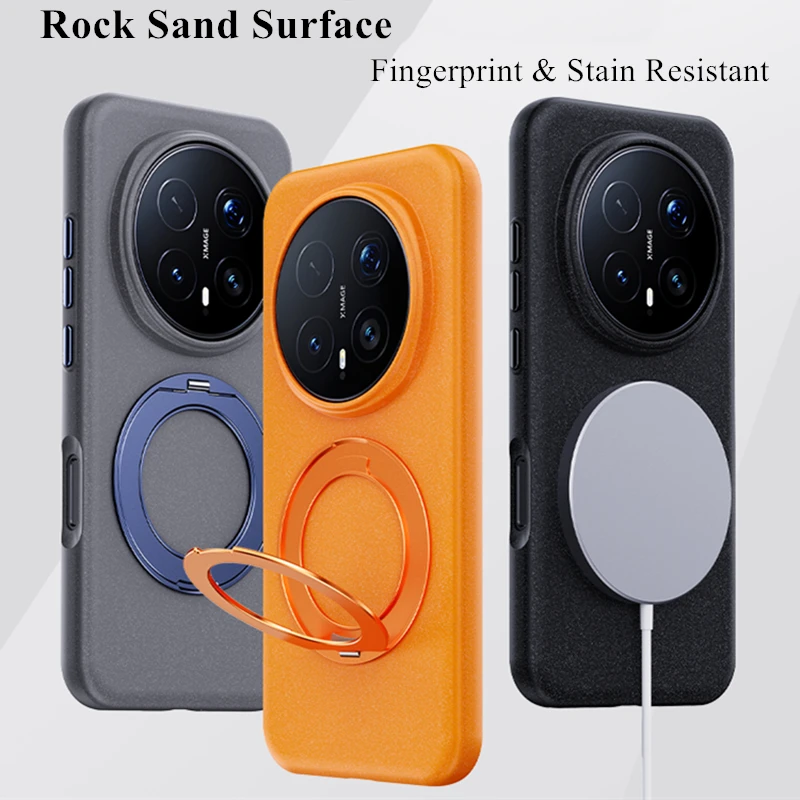 

Ultra Thin Rock Sand Magnetic Suction Case for Honor Magic 8 Pro Metal Buttons 360 Ring Holder Built-in Kickstand Matte Cover