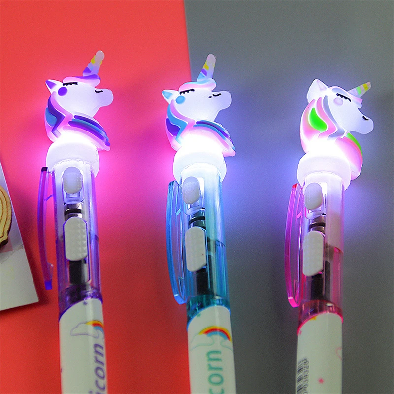 Ballpoint Pen Luminous Light Pen Creativity Push Ballpoint Pens School Writing Supplies Stationery Unicorn Children Gifts