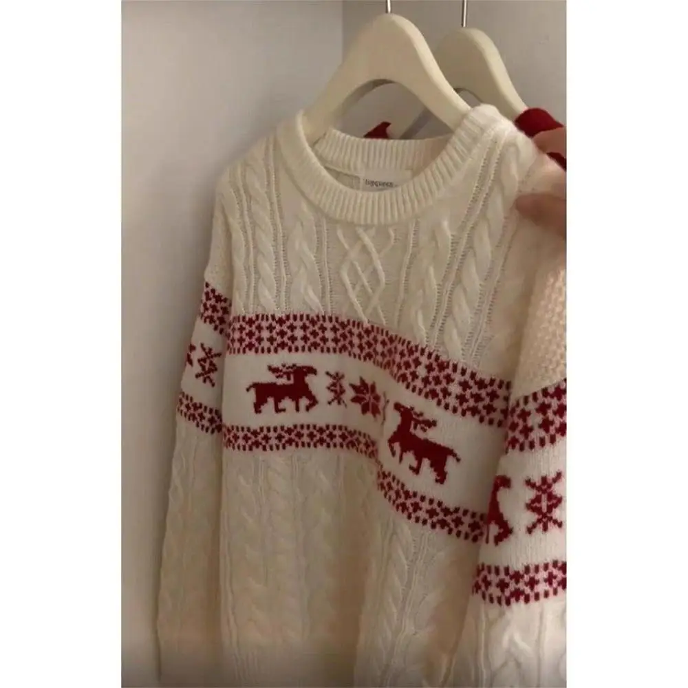 سترة عيد الميلاد للجنسين، ملابس داخلية محبوكة بأكمام طويلة وياقة دائرية، ناعمة من البوليستر، بأسلوب أمريكي عصري للخريف والشتاء