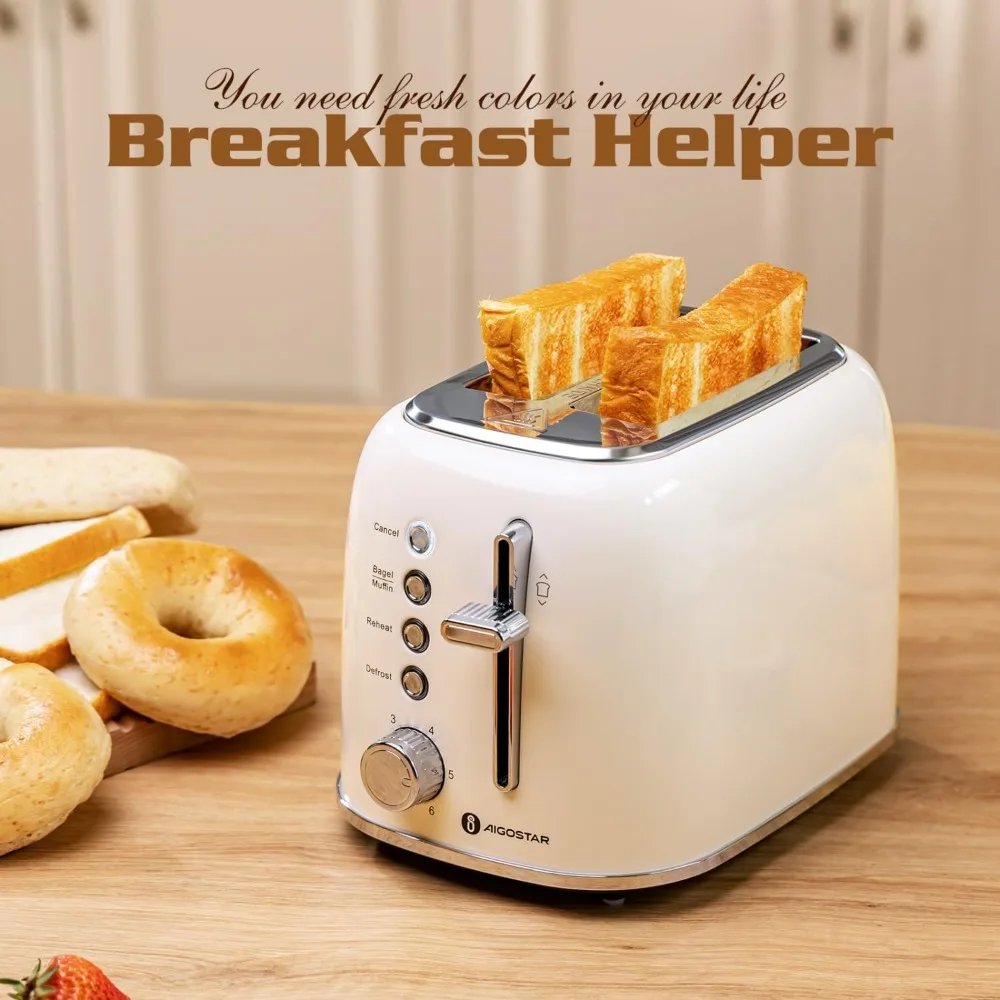 2 Slice Extra-Wide Slot Toasters Best Rated Prime for Toasting Bagels, Waffles, Cancel/Defrost & 6 Browning,Removable Crumb Tray