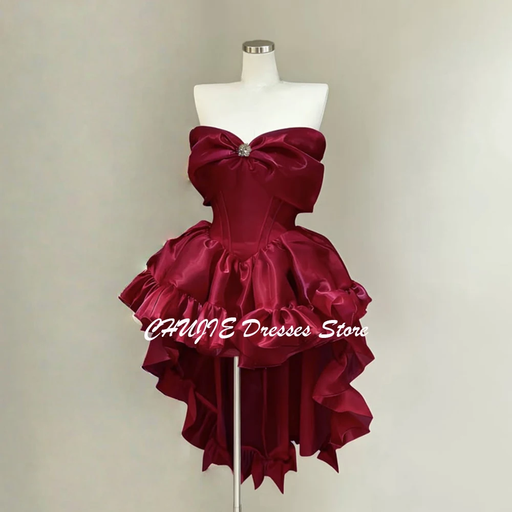 Burgundy Organza MIni Gradustion Dress Off Shoulder Homecoming Dresses For Teens Short Prom Cocktail Gowns HIgh Low Customized